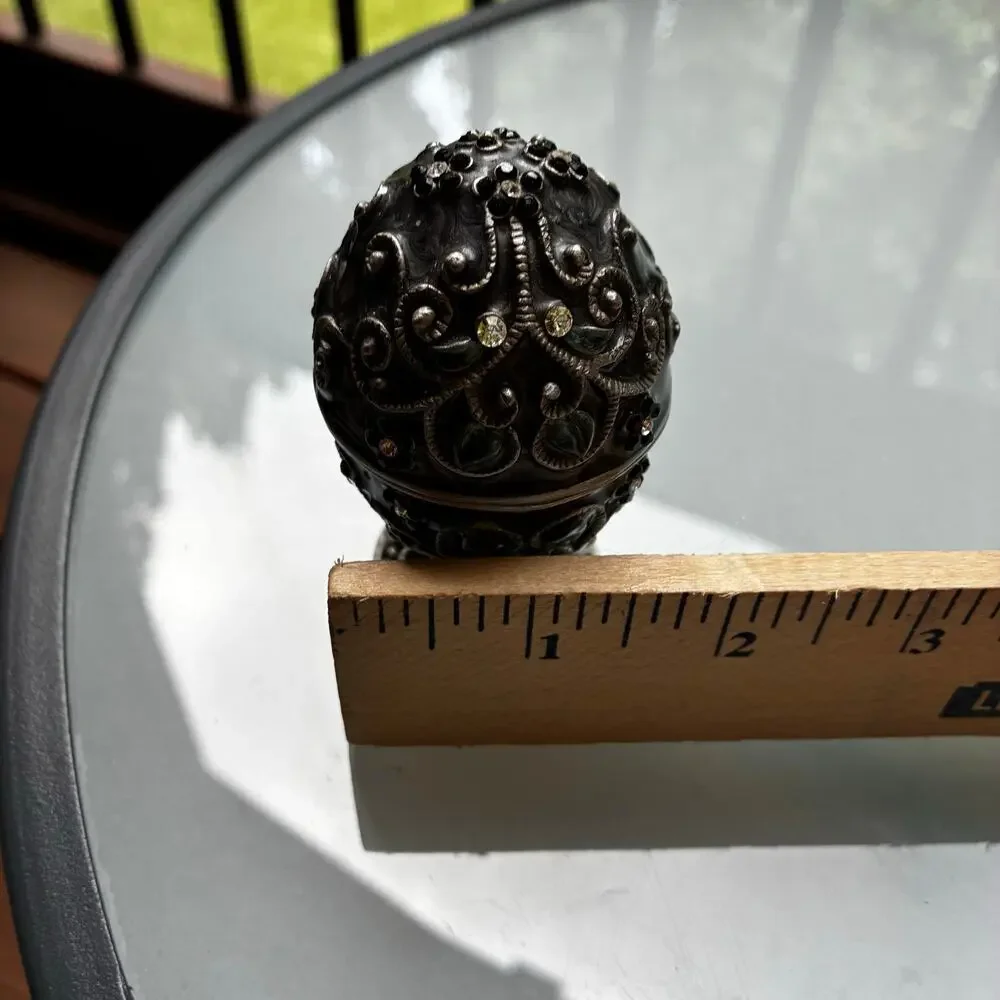 Vintage Jeweled Egg Trinket Box Hinged Pewter Rhinestone Decorative Keepsake
